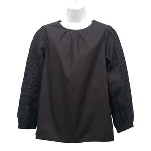 J.Crew Cotton Poplin Puff-Sleeve Top Eyelet Boho Minimalist Career Black Size XS